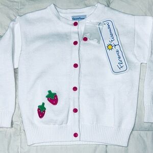 Florence Eismann spring cardigan with strawberries and pink buttons sz 4 NWT